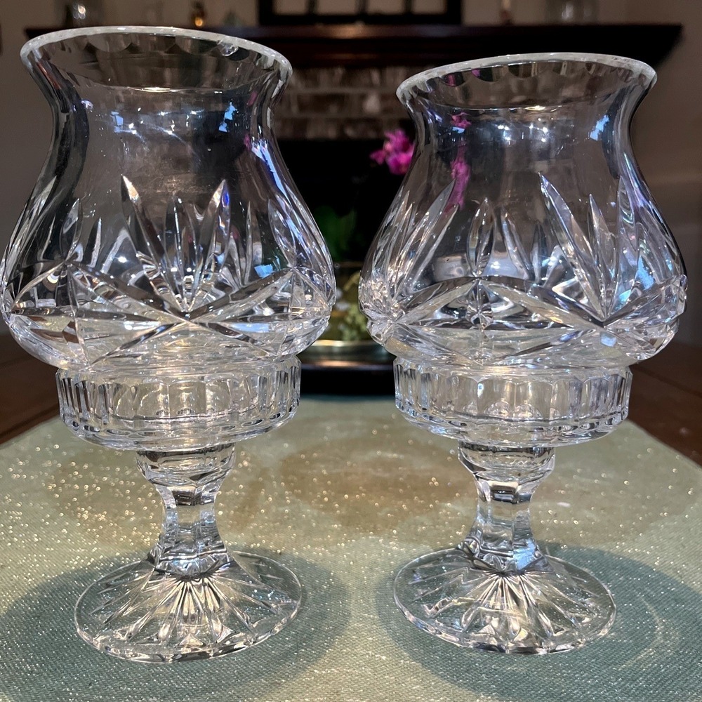 Made In Poland Julia 24% Hand Cut Lead Crystal Hurricane Candle~Set Of 2*